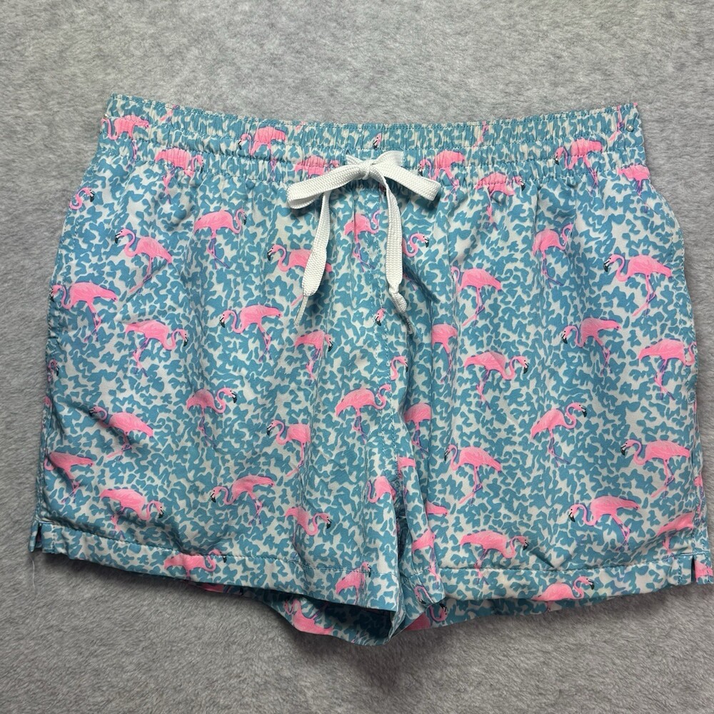 chubbies Blue Swim Trunks with Pink Flamingo Print